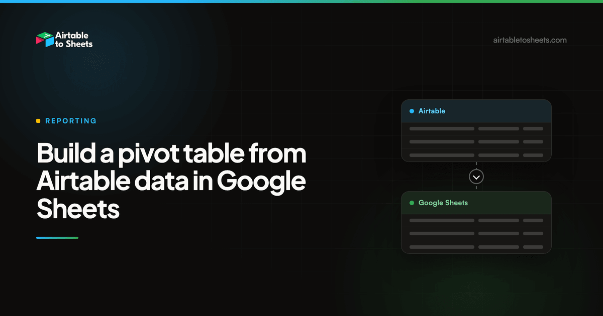 Title card for the post, showing an Airtable table panel connected by a downward arrow to a Google Sheets panel on a dark background