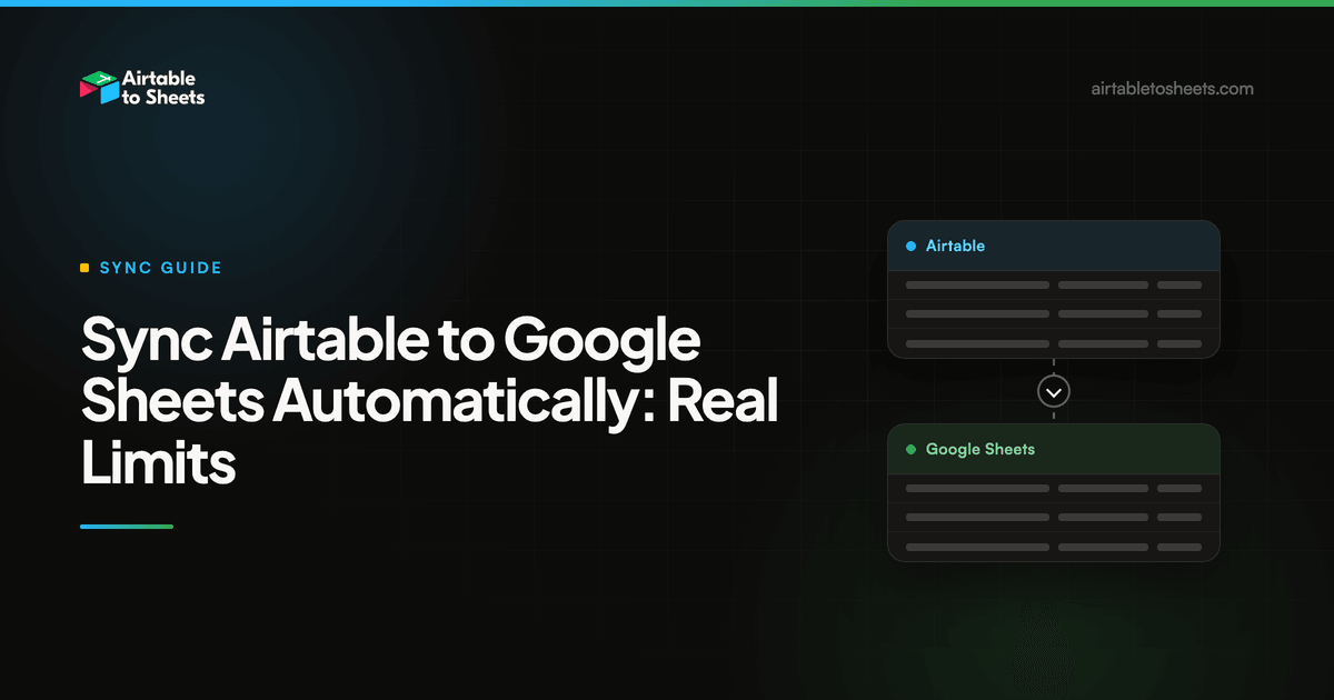 Title card for the post, showing an Airtable table panel connected by a downward arrow to a Google Sheets panel on a dark background
