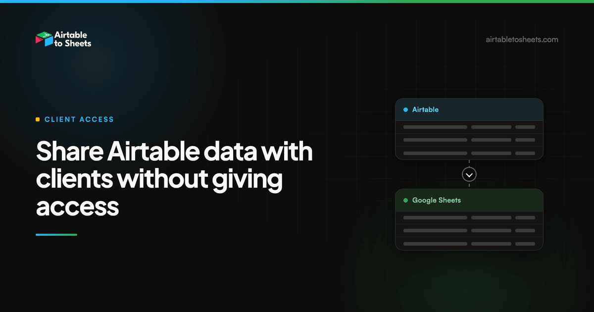 Title card for the post, showing an Airtable table panel connected by a downward arrow to a Google Sheets panel on a dark background